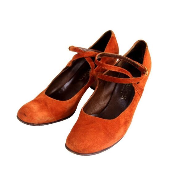 Lamica ITALY BRICK BROWN GENUINE LEATHER SUEDE MID ROUND TOE PUMP SHOES Sz 8M - Picture 2 of 11